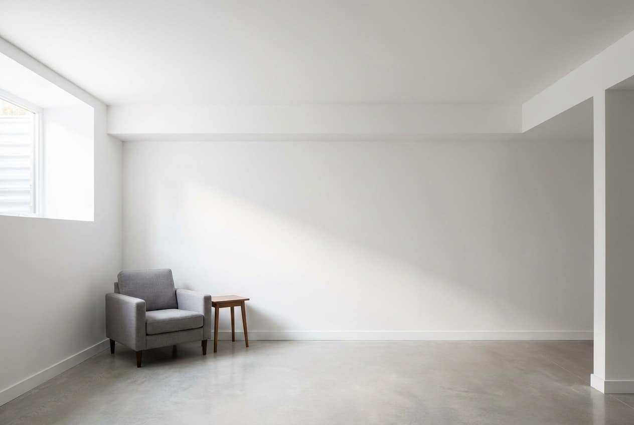 Murs et plafond blancs dans une pièce terminée